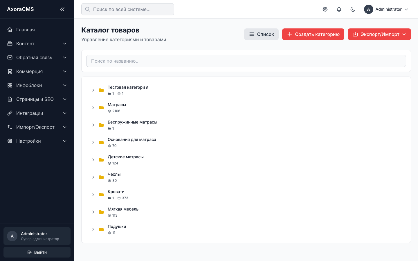 Дерево каталога товаров